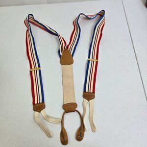 Trafalgar Suspenders Vintage Red White Blue USA Stripe Brown Leather Stretch